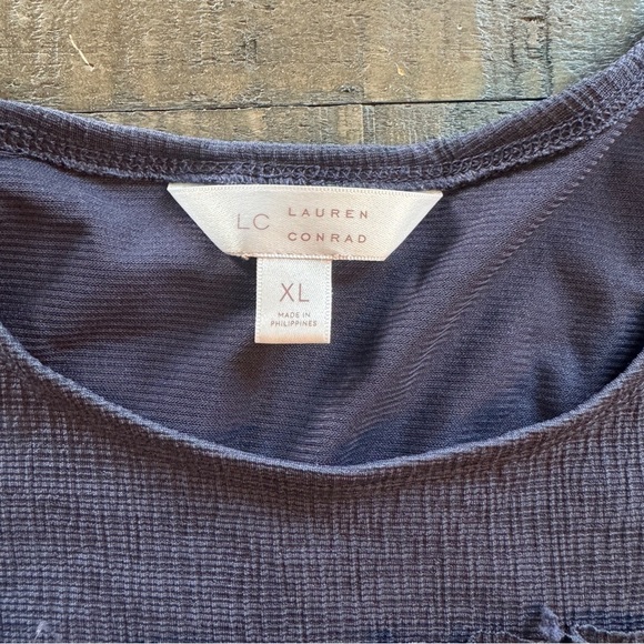 LC Lauren Conrad Ruffle Cold-Shoulder Dress Navy Blue XL Off Shoulder Knee Offic - Picture 4 of 11